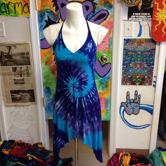 Womens Tie-Dye Tie-Back Halter Dress - HalfMoonMusic