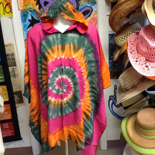 Womens Spiral Tie Dye Hooded Poncho - HalfMoonMusic