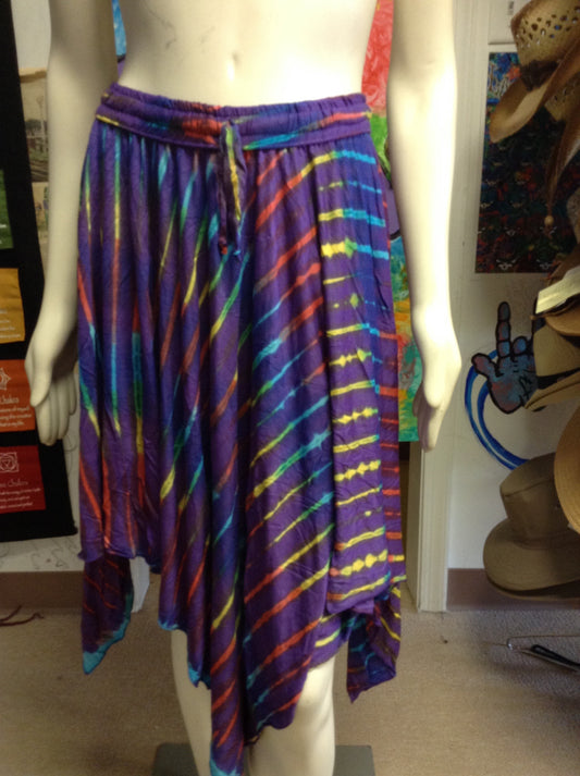 Women Tie Dye Asymmetric Rayon Pixie Skirt - HalfMoonMusic