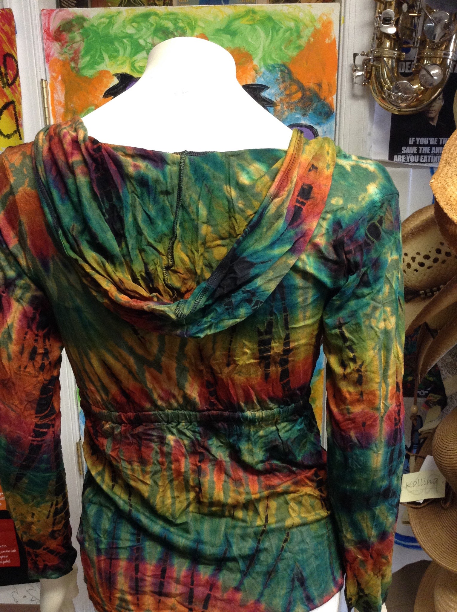 Womens Long Sleeve Tie Dye Pull Over Hoodie - HalfMoonMusic