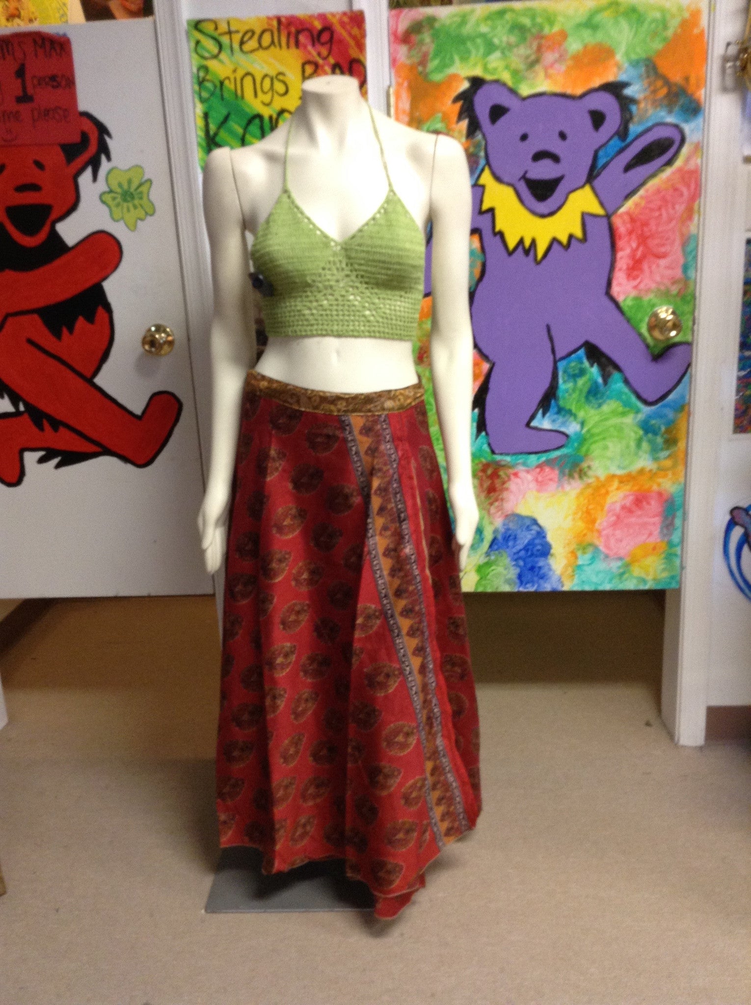 Long Reversible Sari Material Wrap Skirt - HalfMoonMusic
