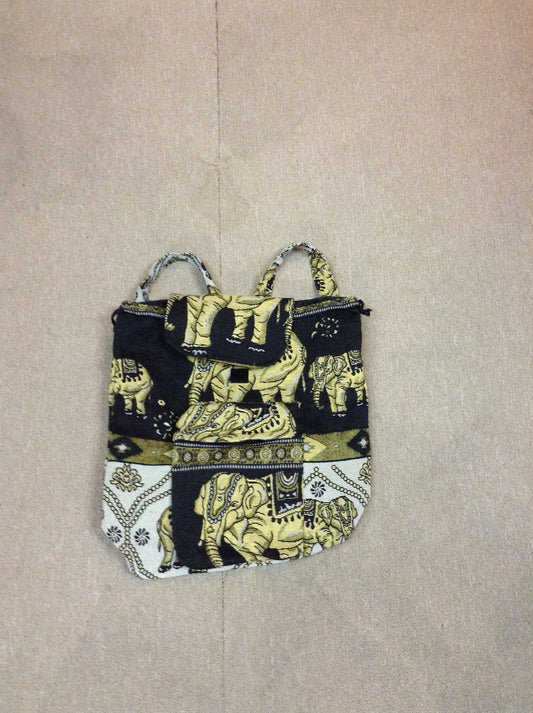 Woven Cotton Elephant Print Backpack - HalfMoonMusic