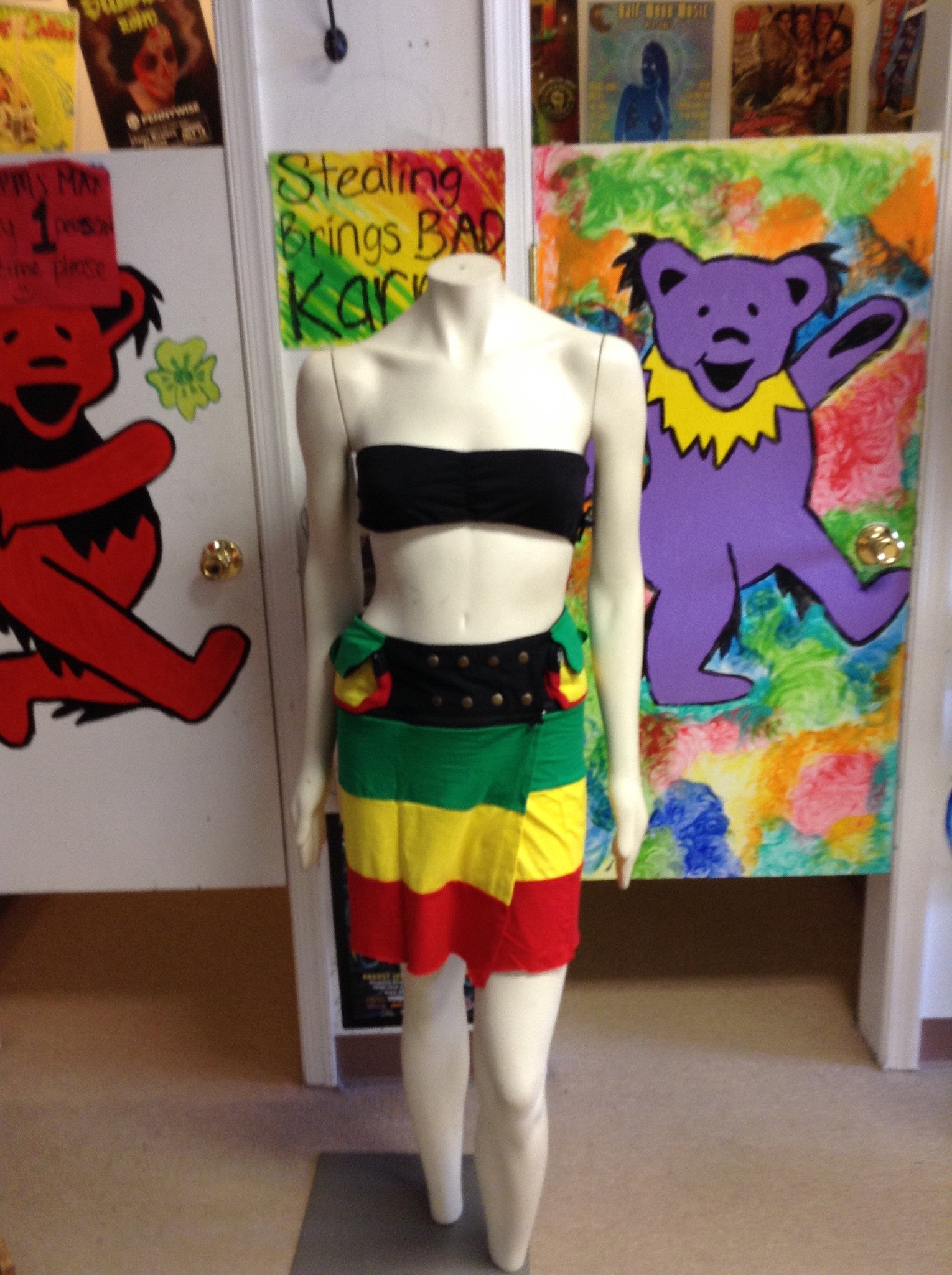 Rasta Snap Skirt W/ Detachable Belt - HalfMoonMusic