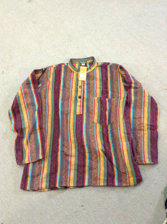Mens Thick Cotton Striped Long Sleeve Shirt - HalfMoonMusic