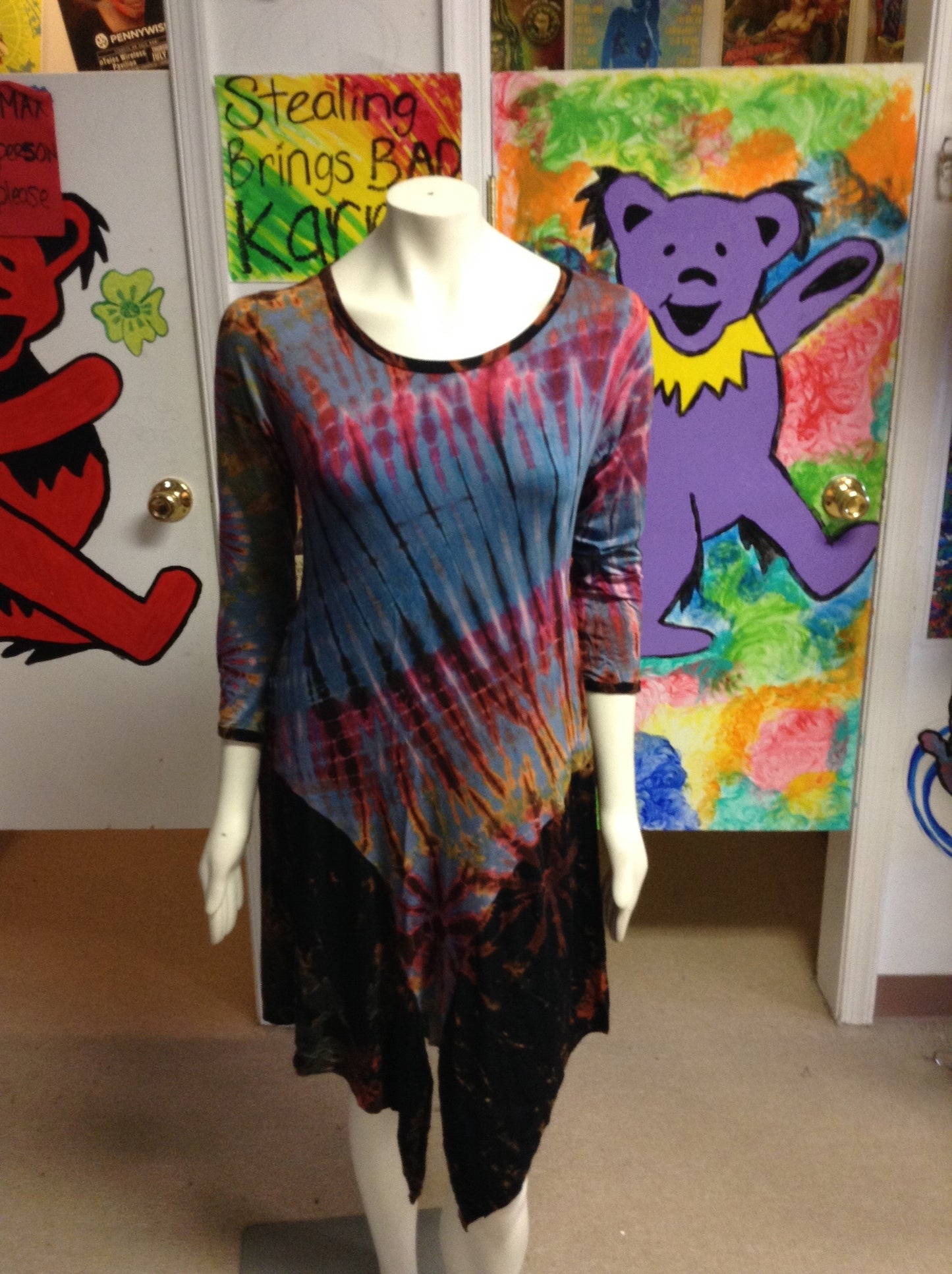 Tie Dye Long Sleeve Pointed Dress - HalfMoonMusic