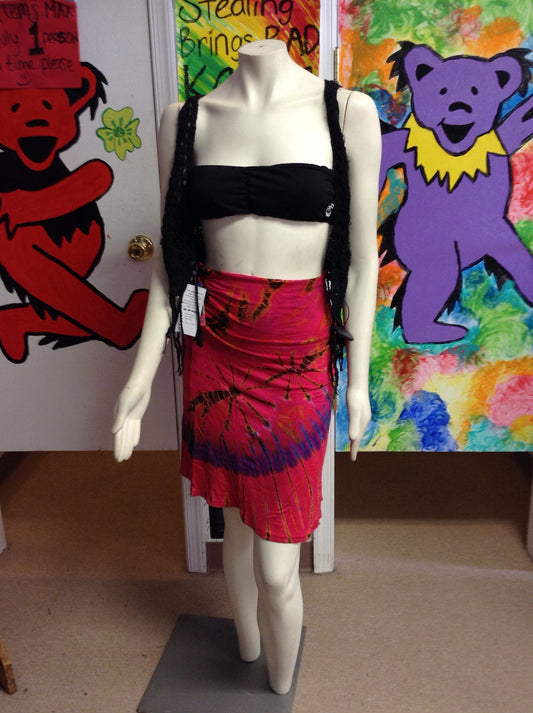 Women's Tie Dye Mid Skirt W/ Side Scrunch - HalfMoonMusic