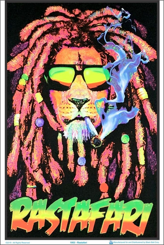 Rastafari Dread Lion Blacklight Poster - HalfMoonMusic