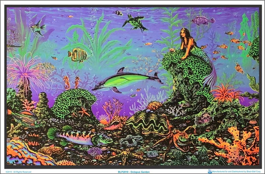 Octopus Garden Underwater Flocked Blacklight Poster - HalfMoonMusic
