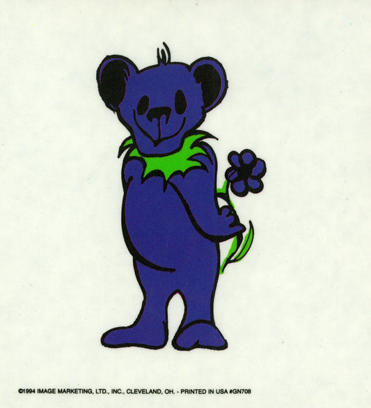 Purple Dancing Bear And Flower Sticker - HalfMoonMusic