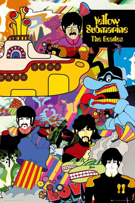 The Beatles Yellow Sub Collage Poster - HalfMoonMusic