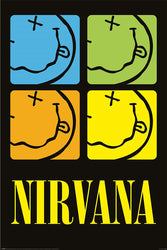 Nirvana Smiley Squares Poster - HalfMoonMusic
