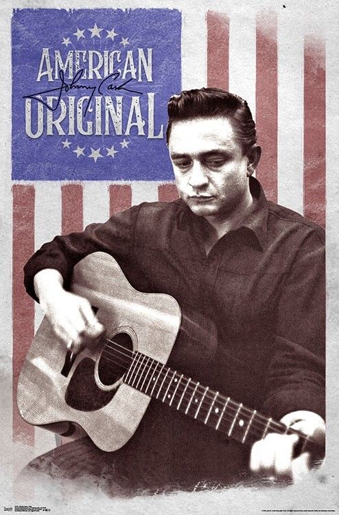 Johnny Cash Flag Poster - HalfMoonMusic