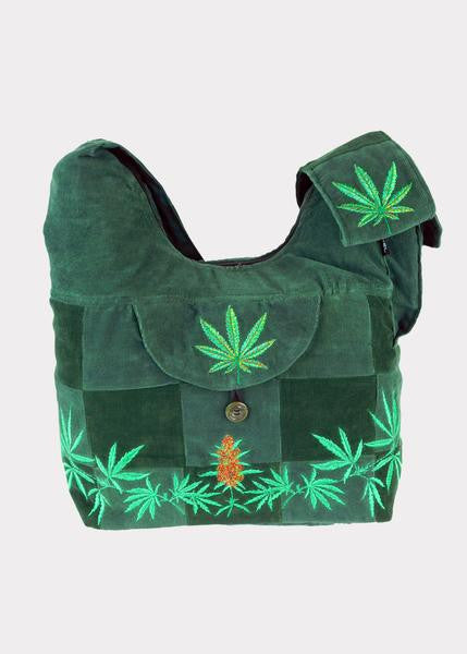 Patchwork Corduroy Saddle Bag with Ganja Leaf - HalfMoonMusic