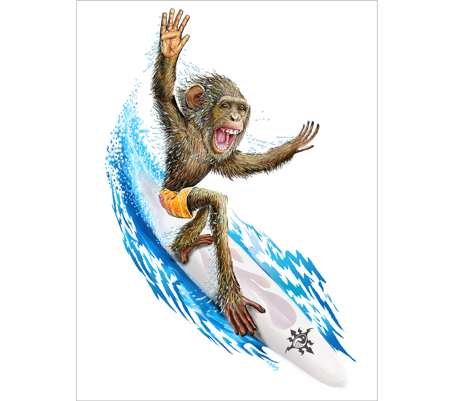 Surf Monkey Mike DuBois White Art Print - HalfMoonMusic