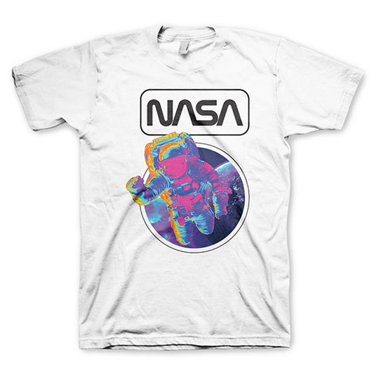 Mens NASA Rainbow Astronaut White T-Shirt - HalfMoonMusic