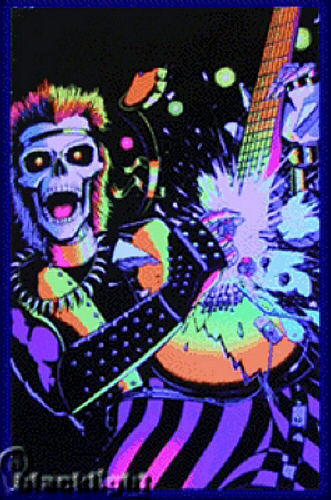 Skull Rocks Guitar Black light Poster - HalfMoonMusic