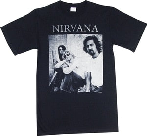 Nirvana Black And White Sitting T-Shirt - HalfMoonMusic