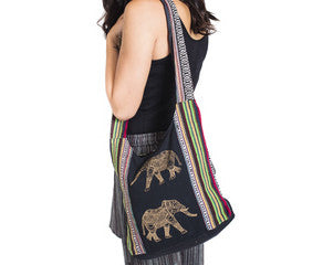 Elephant Printed Cotton Shoulder Bag - HalfMoonMusic