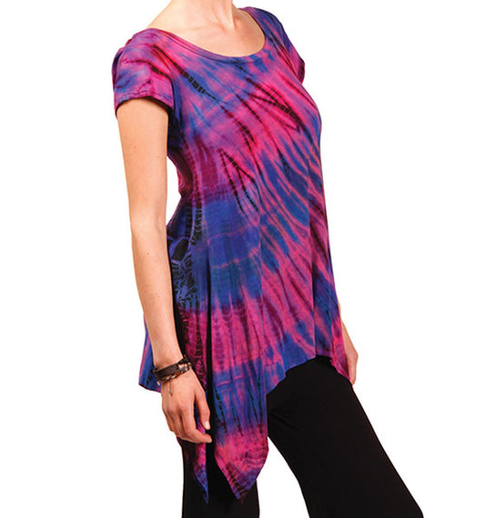 Womens DESTINY Tie-Dye Cap Sleeve Angle Cut Top - HalfMoonMusic