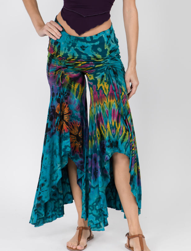 Womens Tie Dye Hi-lo Ruffle Cinch Pants - HalfMoonMusic