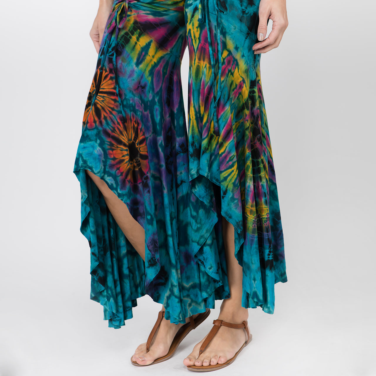 Womens Tie Dye Hi-lo Ruffle Cinch Pants - HalfMoonMusic