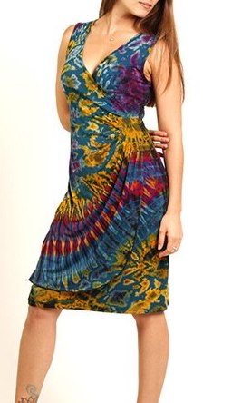 Womens Joanna Faux Wrap Tie Dye Mudmee Mini Dress - HalfMoonMusic