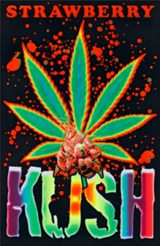 Strawberry Kush Hemp Leaf Black Light Poster - HalfMoonMusic