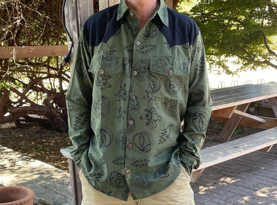 Mens Bolt Bertha Bear SYF Long Sleeve Button Up Shirt - HalfMoonMusic