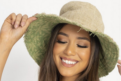 Wide Brim Magic Leaf Print Hemp Sun Hat - HalfMoonMusic