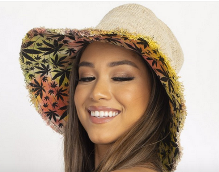 Wide Brim Magic Leaf Print Hemp Sun Hat - HalfMoonMusic