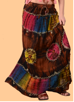 Womens Not Fade Away Tie-Dye Trim Tiered Skirt - HalfMoonMusic