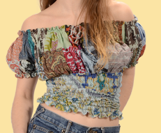 Womens Patchwork Little Wing Corset Style Blouse Top - HalfMoonMusic