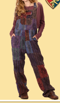 Womens Cotton Stone Washed Everyday People Patchwork Overalls - HalfMoonMusic