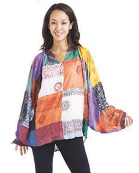 Womens Rayon Patchwork Diety Print Long Sleeve Top - HalfMoonMusic