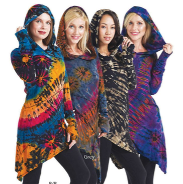 Womens Spandex Long Sleeve Asymmetrical Hooded Tunic - HalfMoonMusic