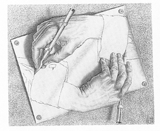 Drawing Hands MC Escher Print - HalfMoonMusic