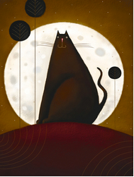 Cat And The Moon I Art Print - HalfMoonMusic