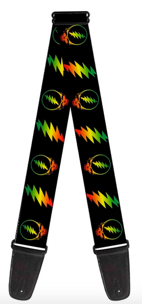 Rasta Steal Your Face and Bolts Guitar Strap - HalfMoonMusic