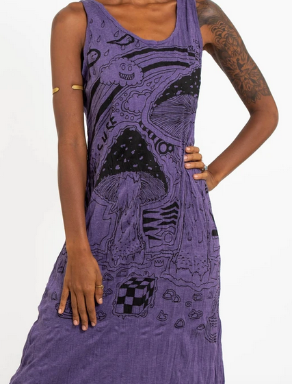 Womens Magic Mushroom Long Tank Dress - HalfMoonMusic