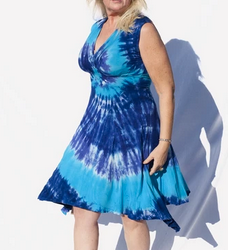 Womens Rayon Tie-Dye Deep V-Neck Sundress - HalfMoonMusic