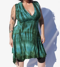 Womens Rayon Tie-Dye Deep V-Neck Sundress - HalfMoonMusic