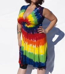 Womens Rayon Tie-Dye Deep V-Neck Sundress - HalfMoonMusic