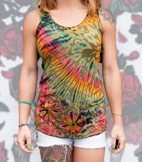 Womens Rayon Tie-Dye Braided Back Tank Top - HalfMoonMusic