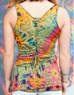 Womens Rayon Tie-Dye Braided Back Tank Top - HalfMoonMusic
