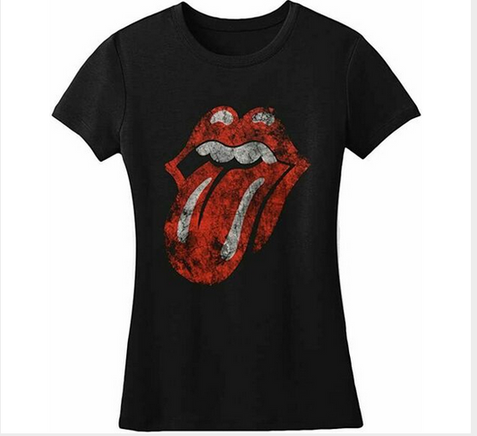 Ladies Rolling Stones Distressed Tongue T-Shirt - HalfMoonMusic