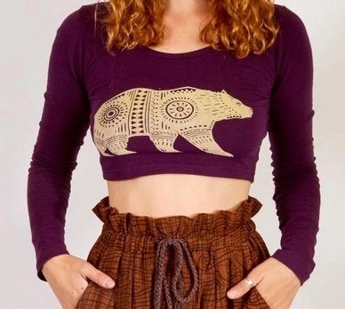 Womens Long Sleeve Printed Crop Top - HalfMoonMusic