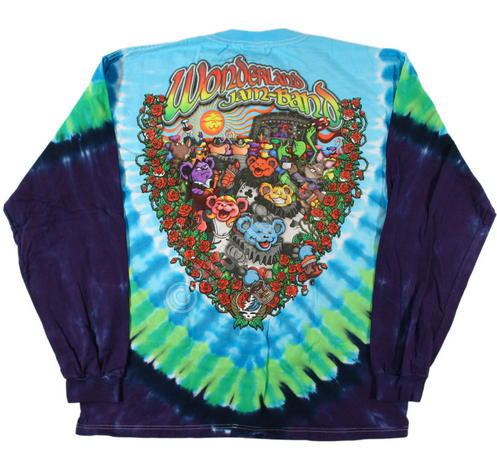 Mens Grateful Dead Wonderland Jamband Tie-Dye LS T-Shirt - HalfMoonMusic