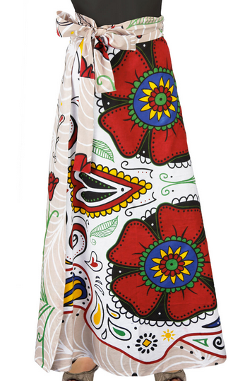 Womens 3D Sugar Skull Wrap Skirt With Zip Pocket - HalfMoonMusic