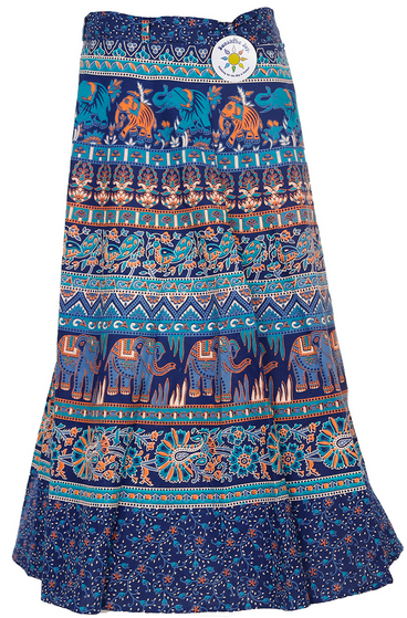 Womens Floral Elephants Wrap Skirt With Zip Pocket - HalfMoonMusic