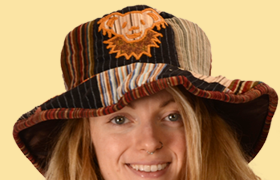 Grateful Dead Recycled Striped Corduroy Dancing Bear Bucket Hat - HalfMoonMusic